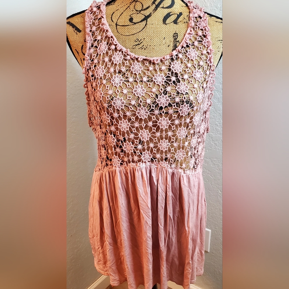 POL Pink Crochet Lace Tank Top